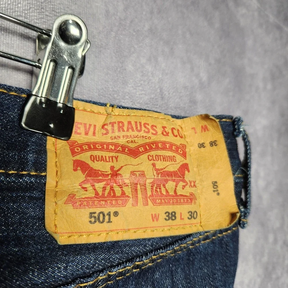Levis 501 Original Fit Mens Jeans 38x30 Dark Wash‎ Button Fly Straight Leg